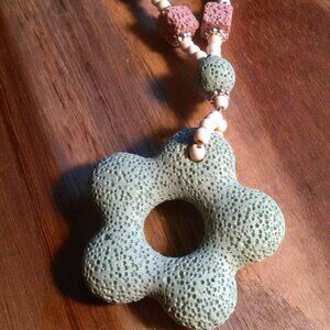 Starfish Lava Stone and White and Blue Howlite Necklace